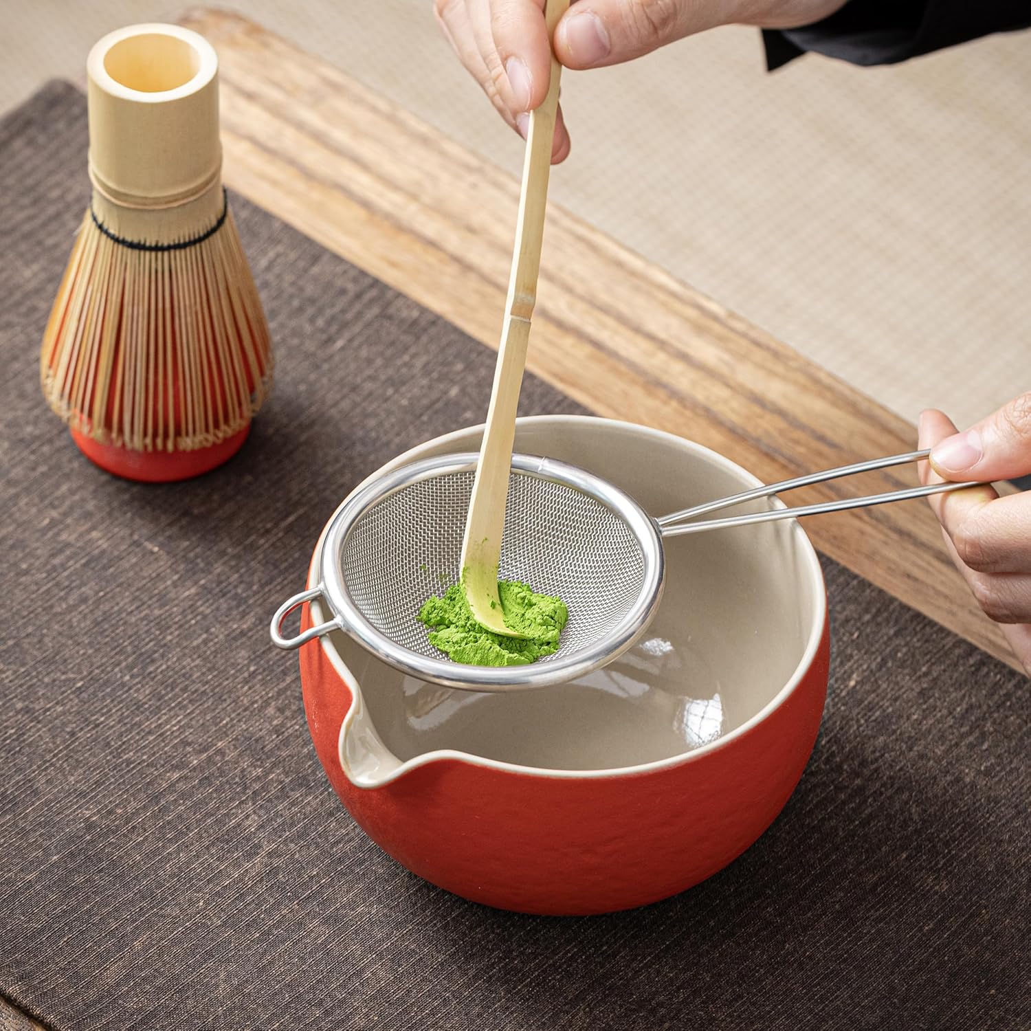 Deep red 7 piece ceremonial matcha set