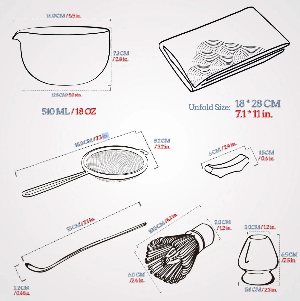 Content of the 7-piece matcha set